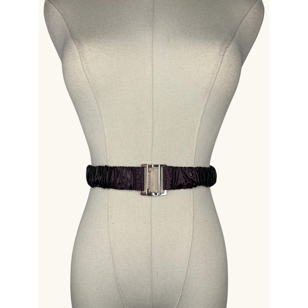 Burberry Plum Ruched Elastic Waist Belt Silver Logo Buckle Burgundy Dark Purple